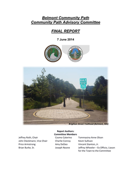 Belmont Community Path Advisory Committee Final Report (7 June 2014)
