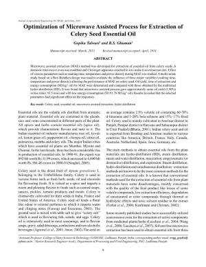 Optimization of Microwave Assisted Process for Extraction of Celery Seed Essential Oil Gopika Talwari1 and B.S