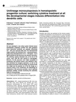 Unilineage Monocytopoiesis in Hematopoietic Progenitor Culture