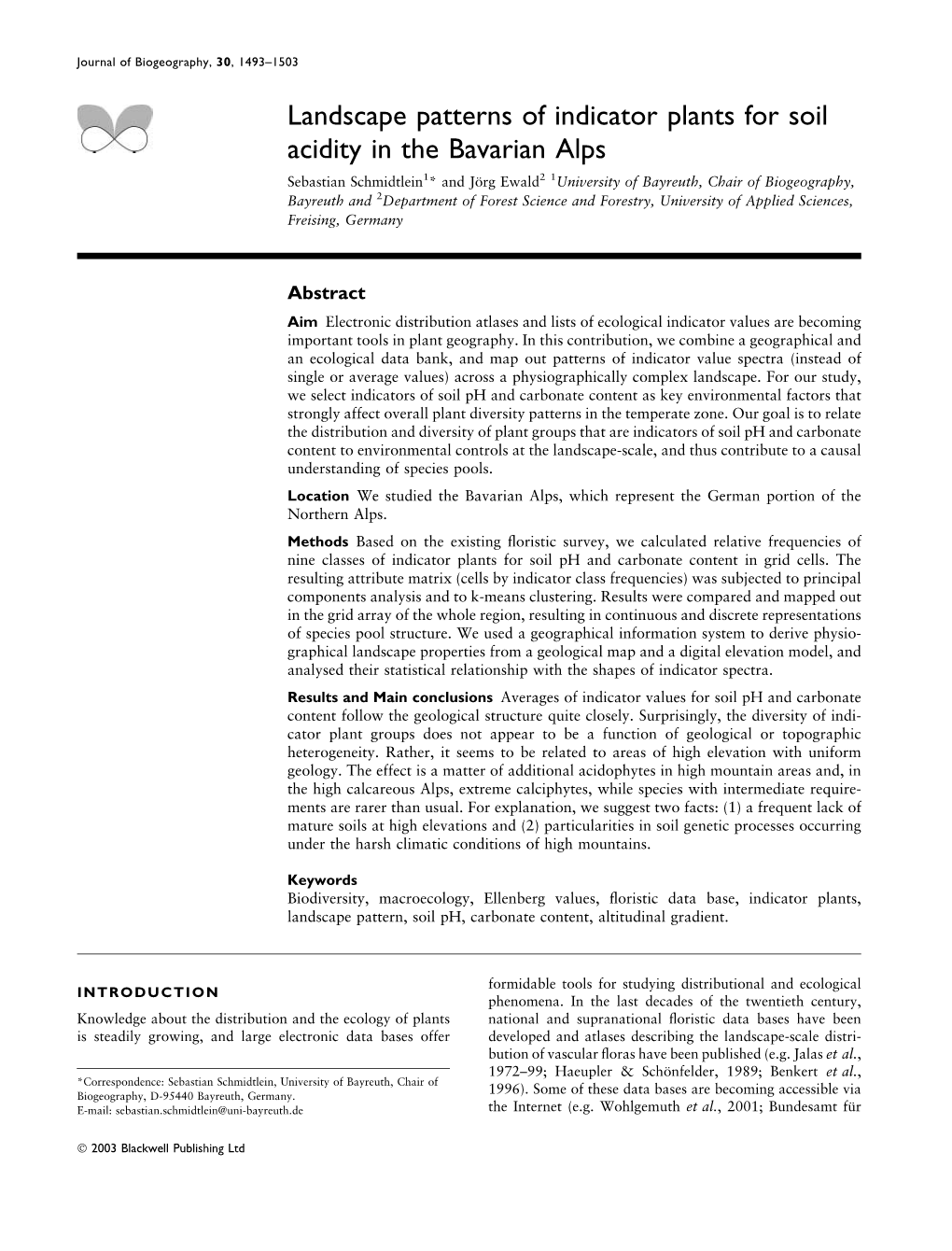 Landscape Patterns of Indicator Plants for Soil Acidity in the Bavarian Alps