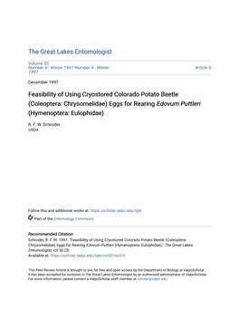 Feasibility of Using Cryostored Colorado Potato Beetle (Coleoptera: Chrysomelidae) Eggs for Rearing Edovum Puttleri (Hymenoptera: Eulophidae)