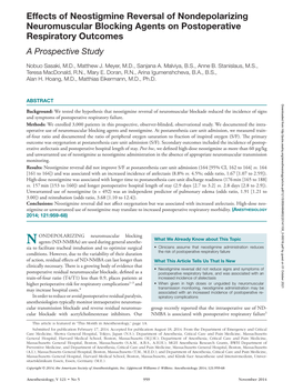 Effects of Neostigmine Reversal of Nondepolarizing Neuromuscular Blocking Agents on Postoperative Respiratory Outcomes a Prospective Study