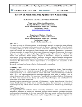 Review of Psychoanalytic Approach to Counselling