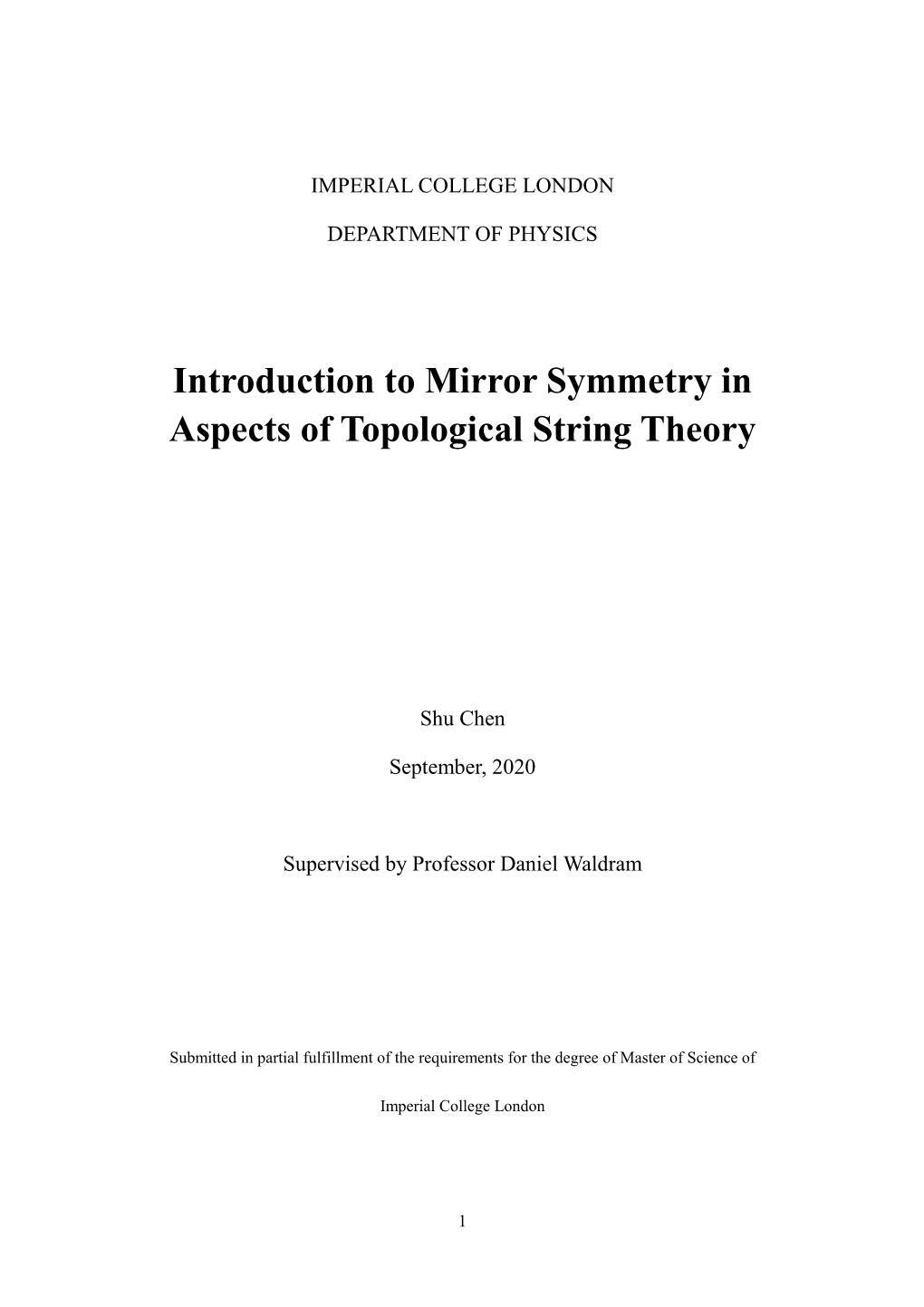 Introduction to Mirror Symmetry in Aspects of Topological String Theory