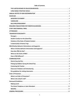1 Table of Contents the CLINTON BOARD of EDUCATION BELIEVES…