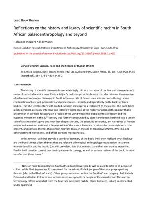Reflections on the History and Legacy of Scientific Racism in South African Palaeoanthropology and Beyond