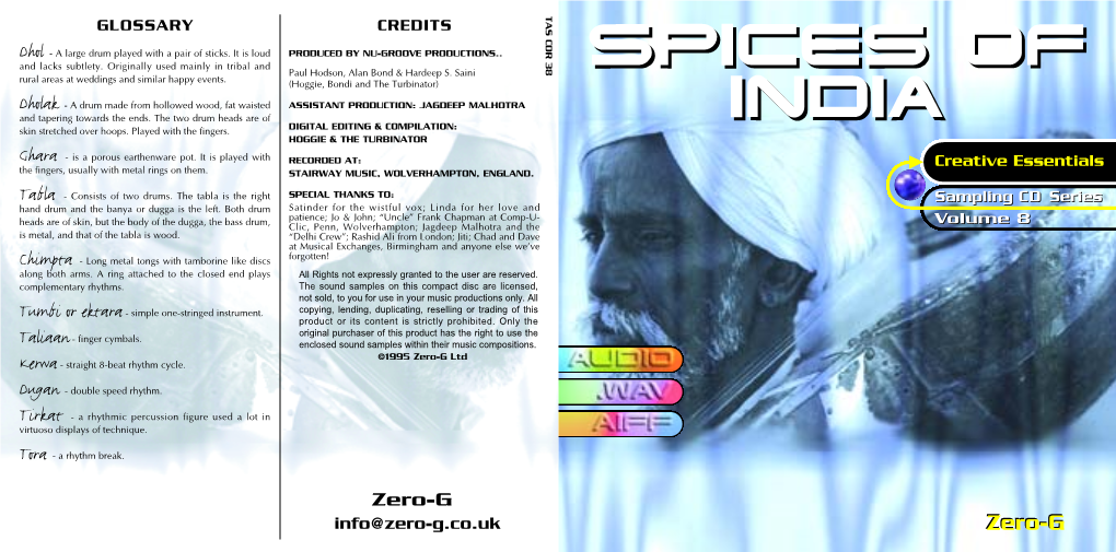 Zero-G Spices of India CD Booklet