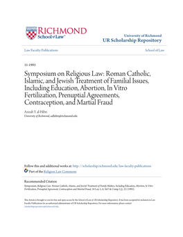 Symposium on Religious Law: Roman Catholic, Islamic, and Jewish