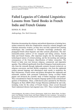 Failed Legacies of Colonial Linguistics: Lessons from Tamil Books in French India and French Guiana