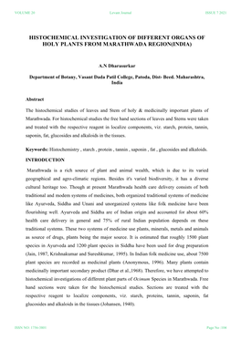 Histochemical Investigation of Different Organs of Holy Plants from Marathwada Region(India)