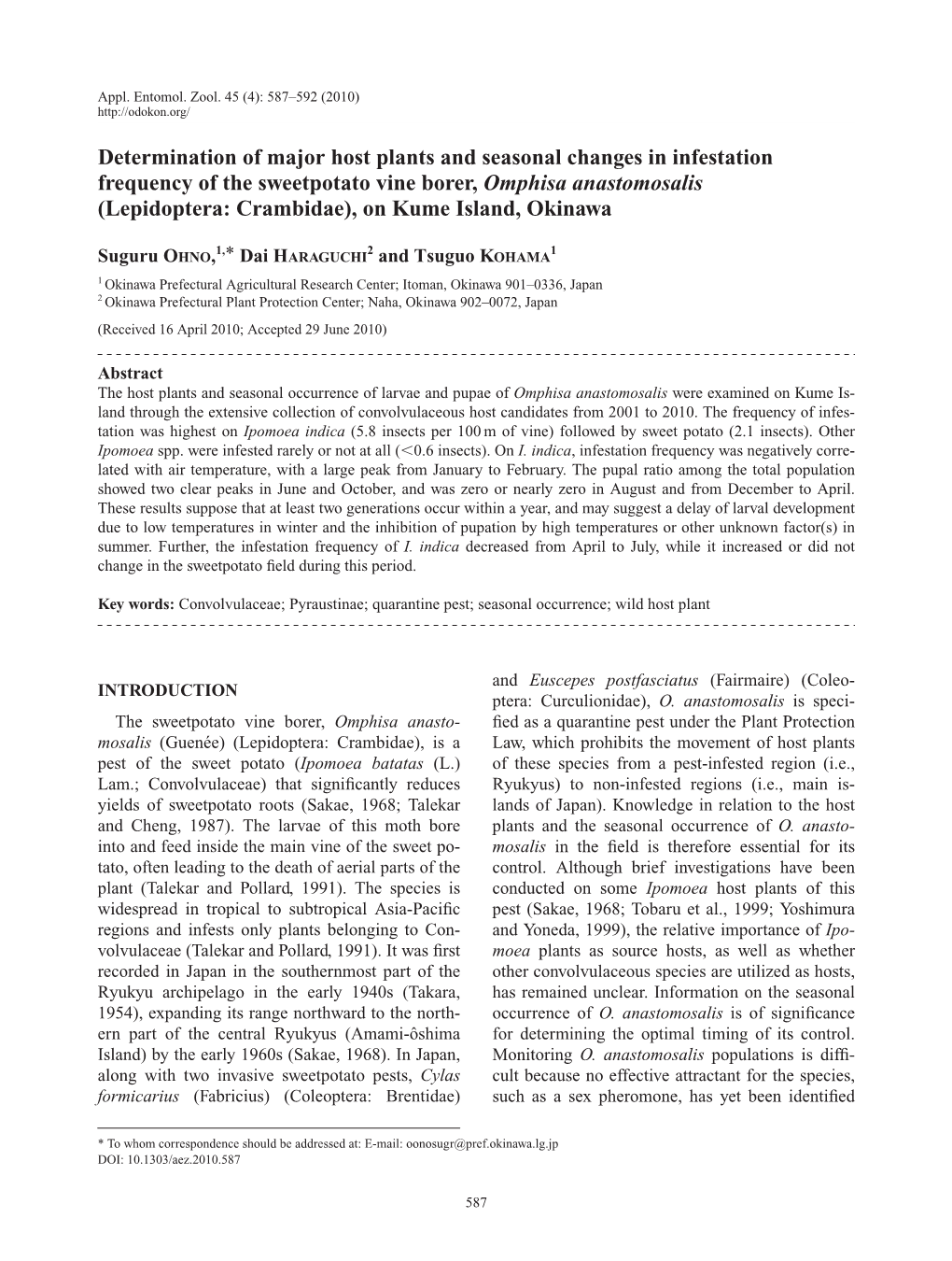 Determination of Major Host Plants and Seasonal Changes In