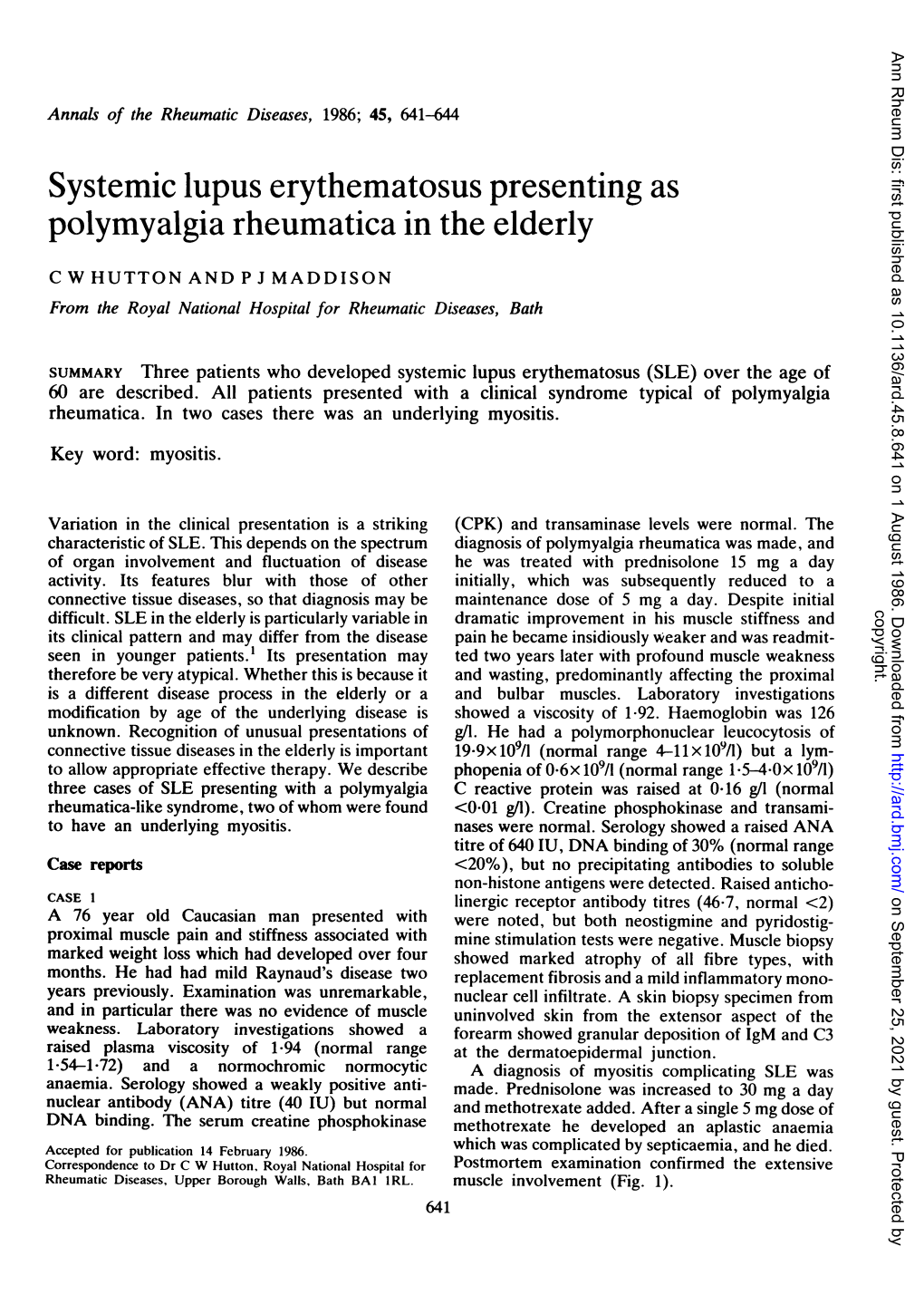 Systemic Lupus Erythematosus Presenting As Polymyalgia Rheumatica in the Elderly