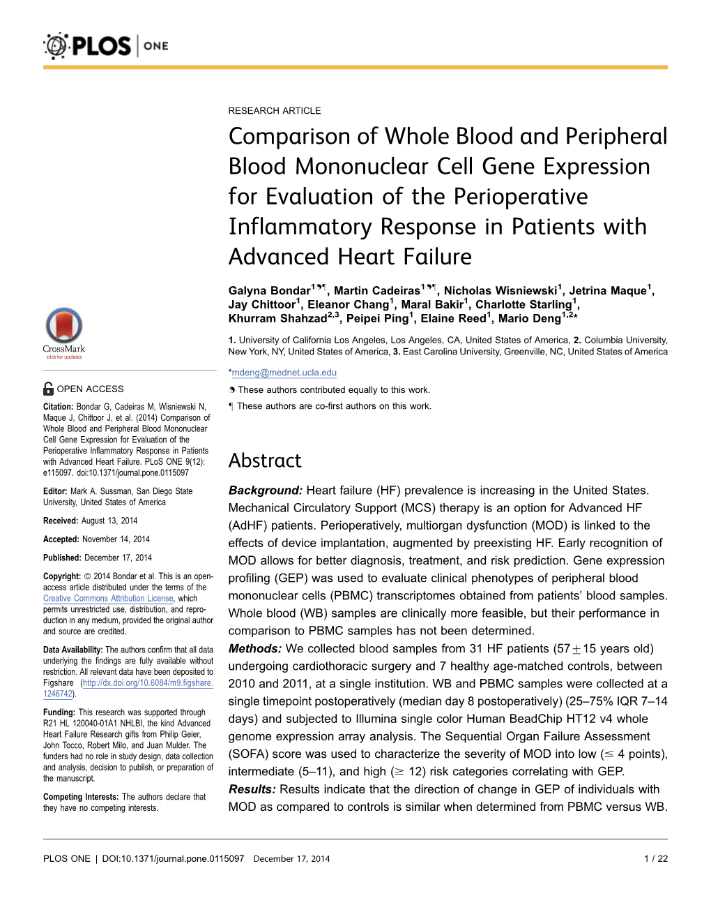 Comparison of Whole Blood and Peripheral