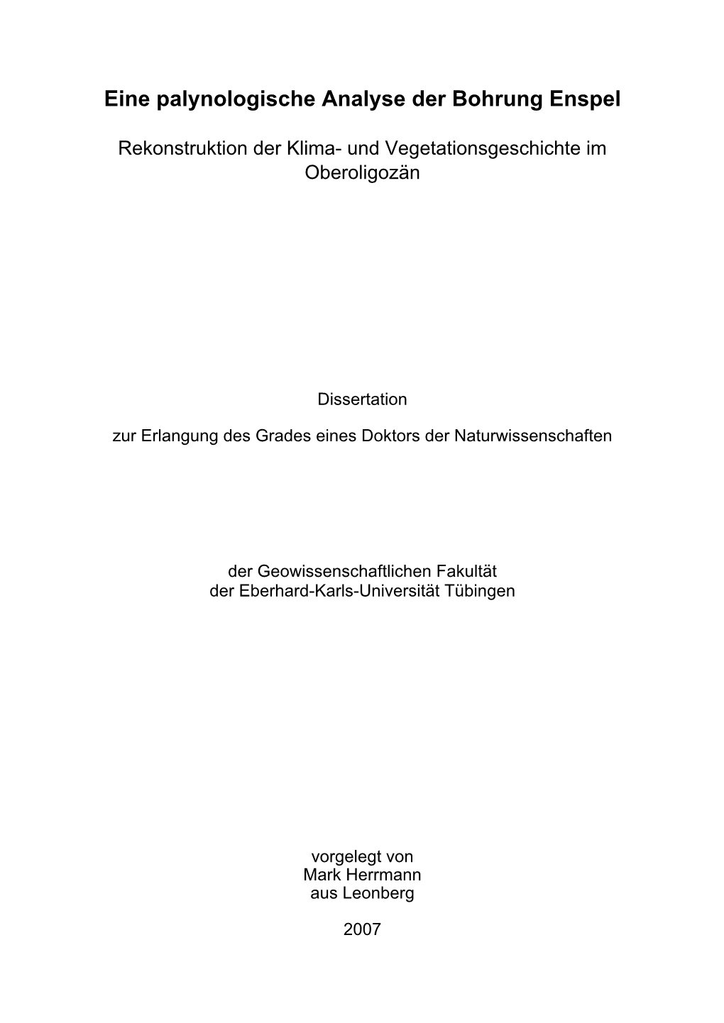 Eine Palynologische Analyse Der Bohrung Enspel