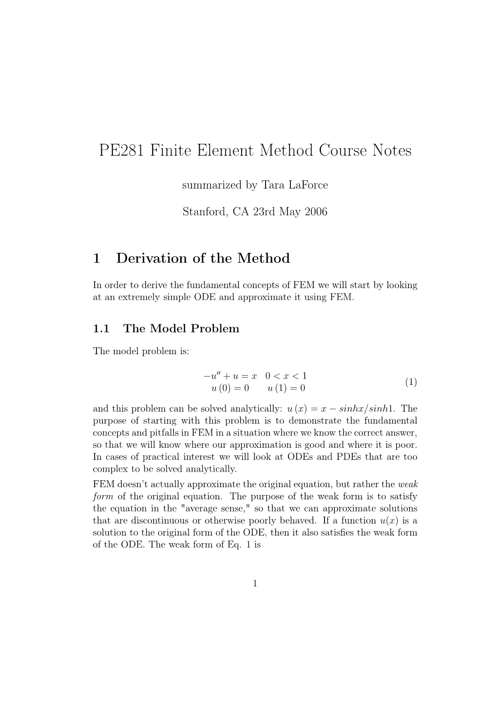 PE281 Finite Element Method Course Notes