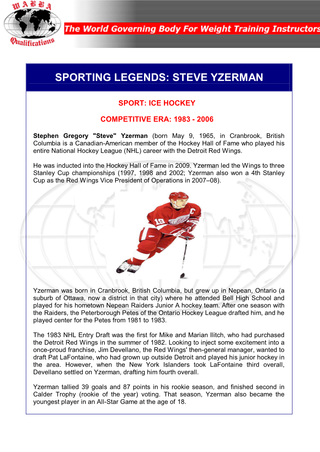 Sporting Legends: Steve Yzerman