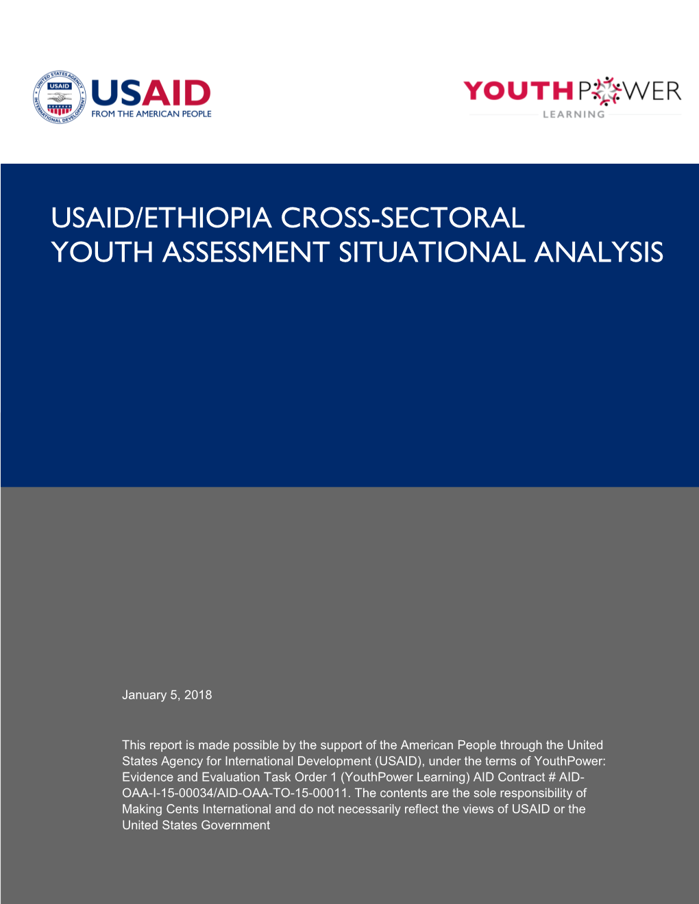 Usaid/Ethiopia Cross-Sectoral Youth Assessment Situational Analysis