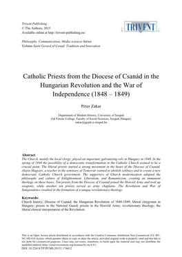 Catholic Priests from the Diocese of Csanád in the Hungarian Revolution and the War of Independence (1848 – 1849)