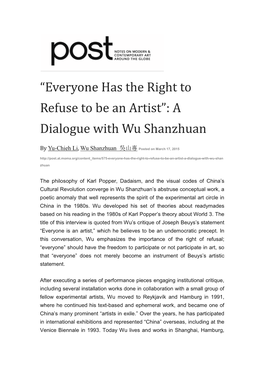 “Everyone Has the Right to Refuse to Be an Artist”: a Dialogue with Wu Shanzhuan