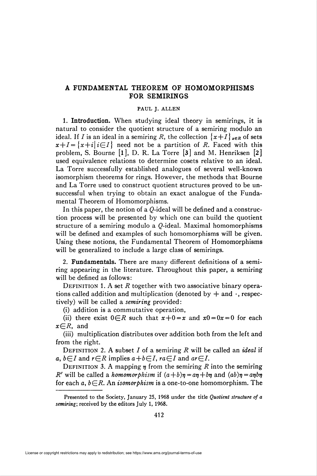 A Fundamental Theorem of Homomorphisms For