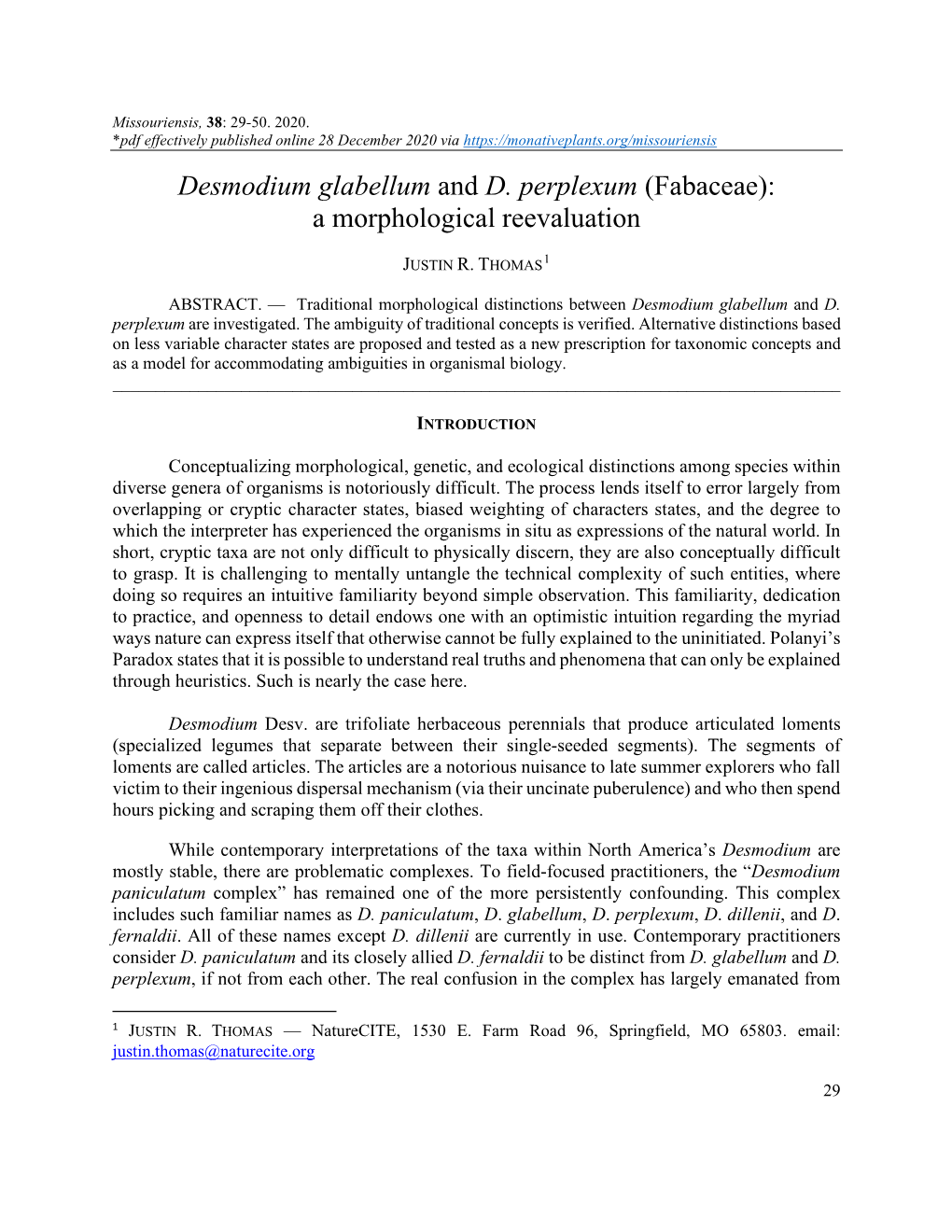 Desmodium Glabellum and D. Perplexum (Fabaceae): a Morphological Reevaluation
