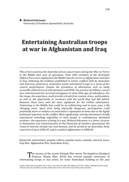 Entertaining Australian Troops at War in Afghanistan and Iraq