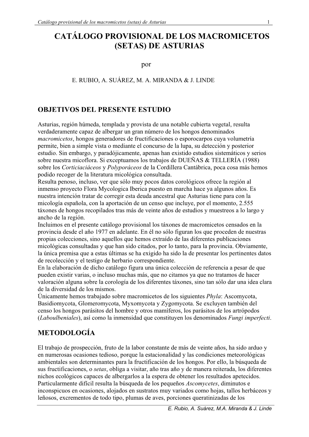 Catálogo Provisional De Los Macromicetos (Setas) De Asturias 1