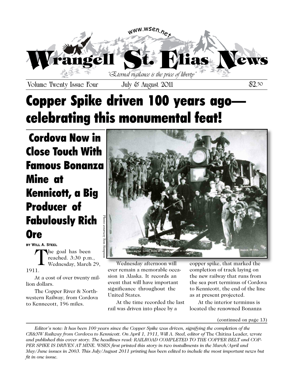 WRANGELL ST. ELIAS NEWS JULY & AUGUST 2011 PAGE 1 Ww.Wsen.N W Et Wrangell St