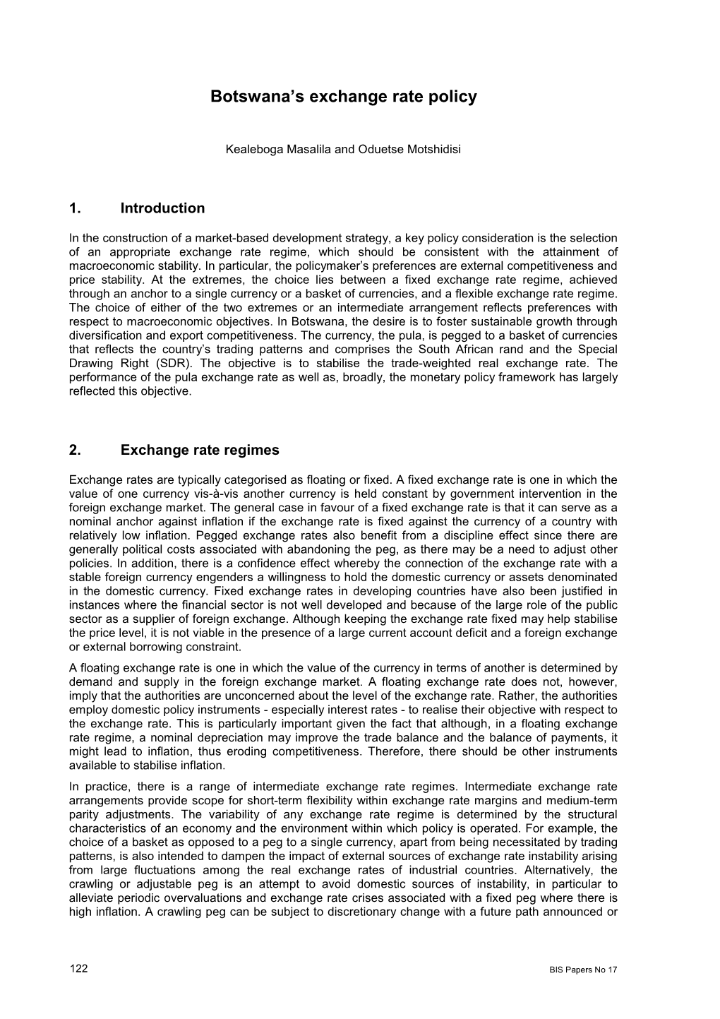Botswana's Exchange Rate Policy