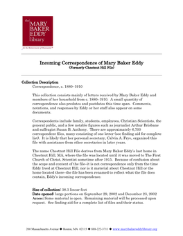 Mary Baker Eddy Incoming Correspondence Index, Alphabetical
