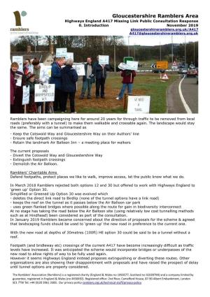 Gloucestershire Ramblers Area Highways England A417 Missing Link Public Consultation Response 0