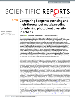 Comparing Sanger Sequencing and High-Throughput Metabarcoding for Inferring Photobiont Diversity in Lichens