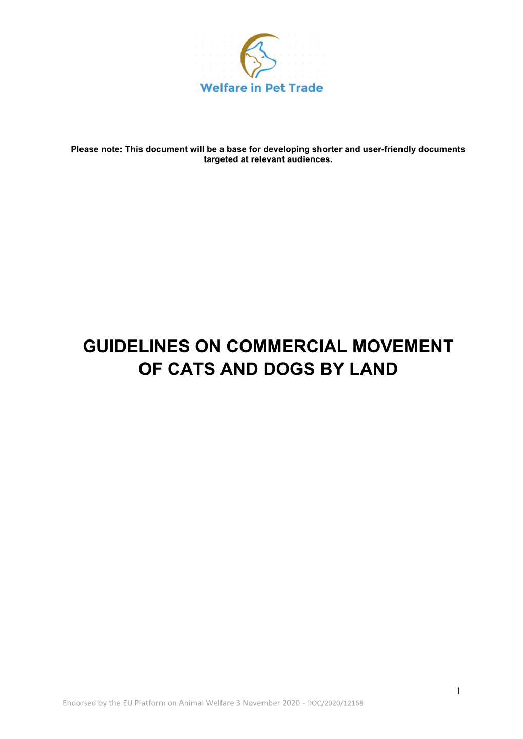 Guidelines on Commercial Movement of Cats and Dogs by Land