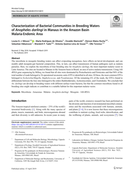 Characterization of Bacterial Communities in Breeding Waters of Anopheles Darlingi in Manaus in the Amazon Basin Malaria-Endemic Area