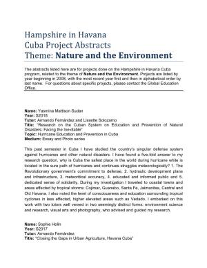 Hampshire in Havana Cuba Project Abstracts Theme: Nature and the Environment