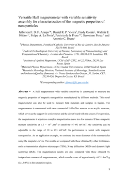 Versatile Hall Magnetometer with Variable Sensitivity Assembly for Characterization of the Magnetic Properties of Nanoparticles