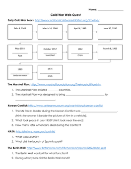Cold War Web Quest Early Cold War Years