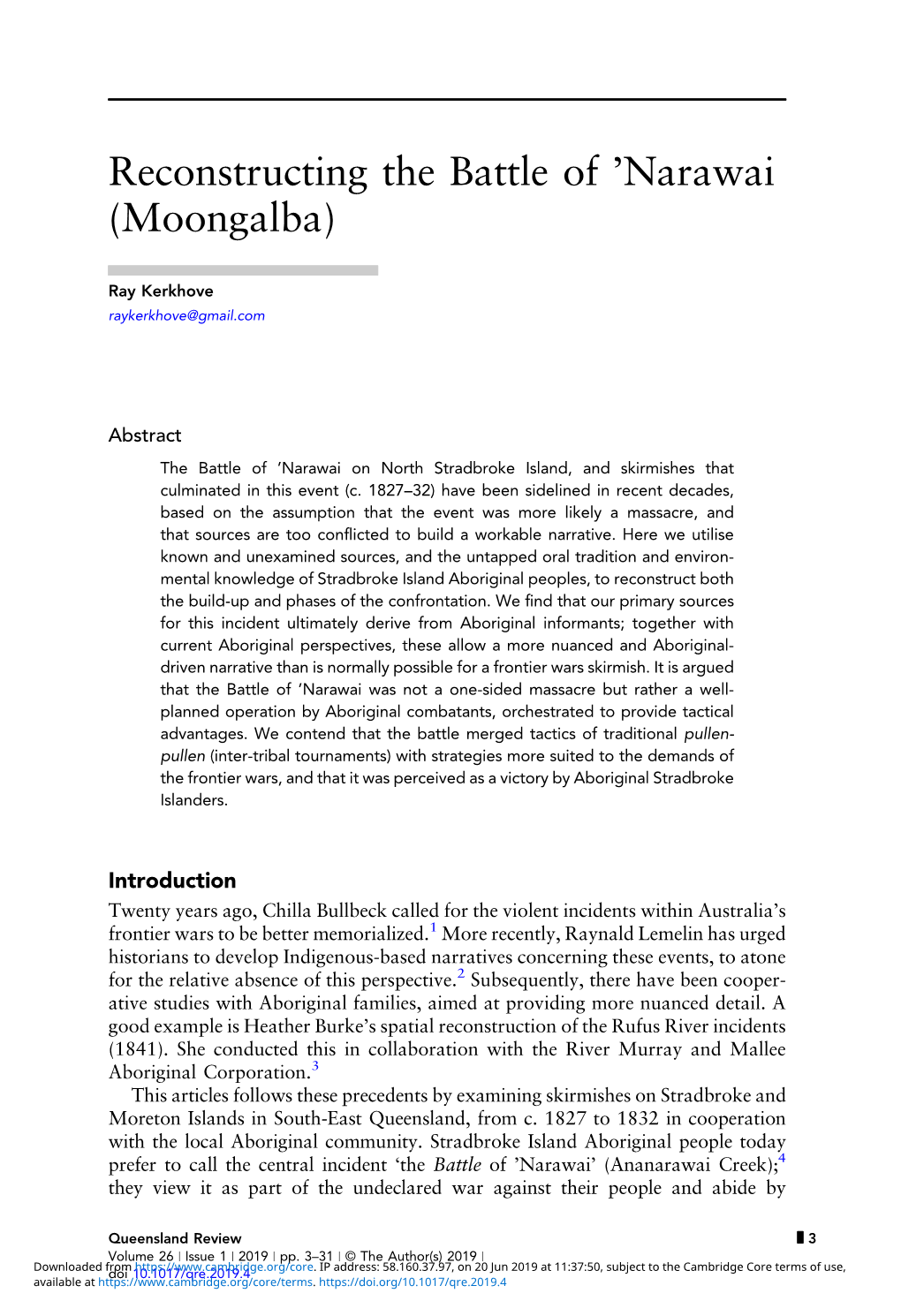 Reconstructing the Battle of 'Narawai (Moongalba)