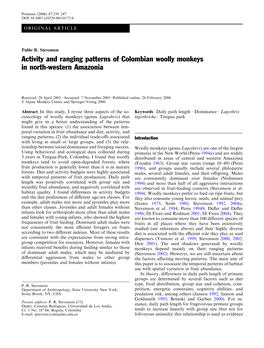 Activity and Ranging Patterns of Colombian Woolly Monkeys in North-Western Amazonia