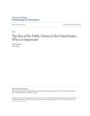 The Idea of the Public Library in the United States: Why Is It Important?