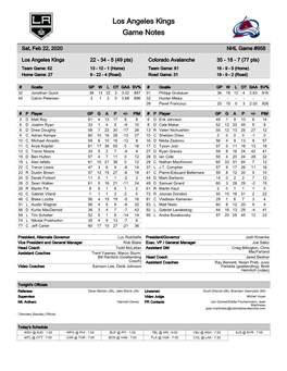 Los Angeles Kings Game Notes