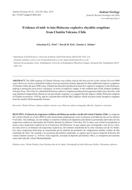 To Late-Holocene Explosive Rhyolitic Eruptions from Chaitén Volcano, Chile