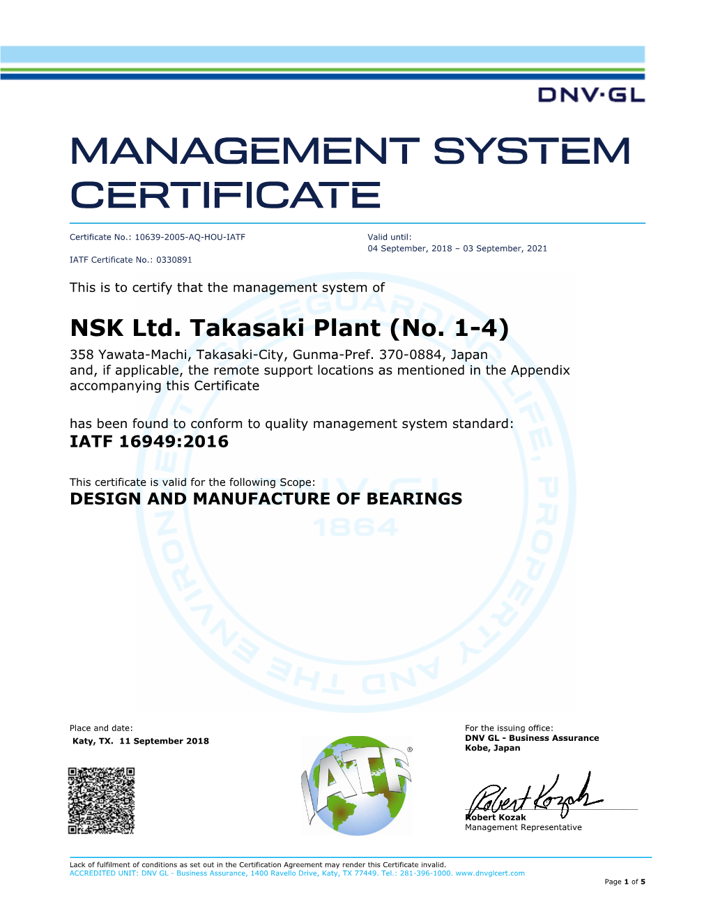 NSK Ltd. Takasaki Plant (No