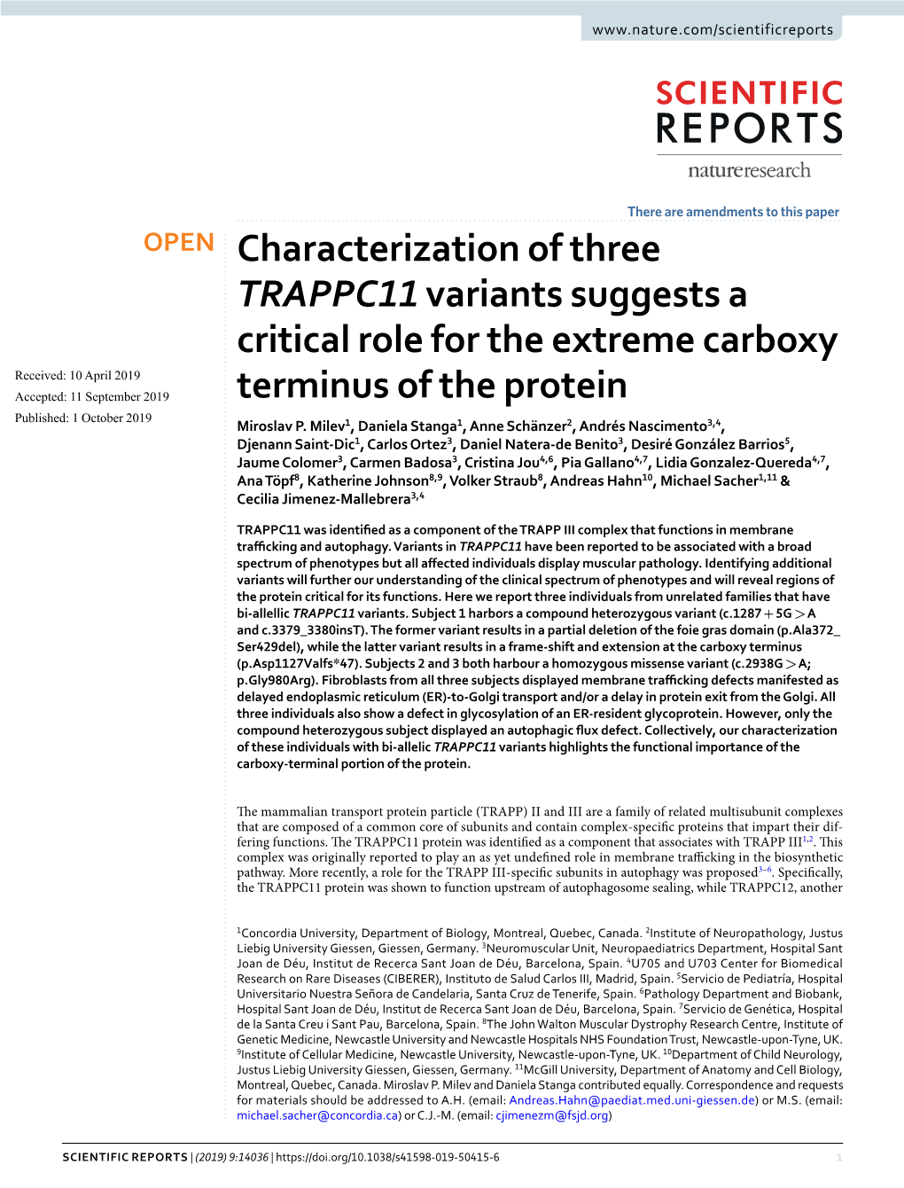 Characterization of Three TRAPPC11 Variants Suggests a Critical Role For