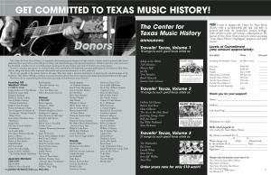 Journal of Texas Music History, Volume 4, Number 2 (Fall 2004) Donors