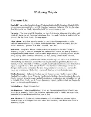 Wuthering Heights Character List
