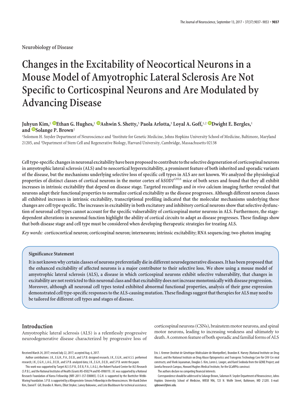 Changes in the Excitability of Neocortical Neurons in a Mouse