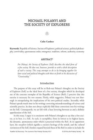 Michael Polanyi and the Society of Explorers