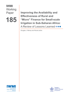 “Micro” Finance for Small-Scale Irrigation in Sub-Saharan Africa: a Review of Lessons Learned