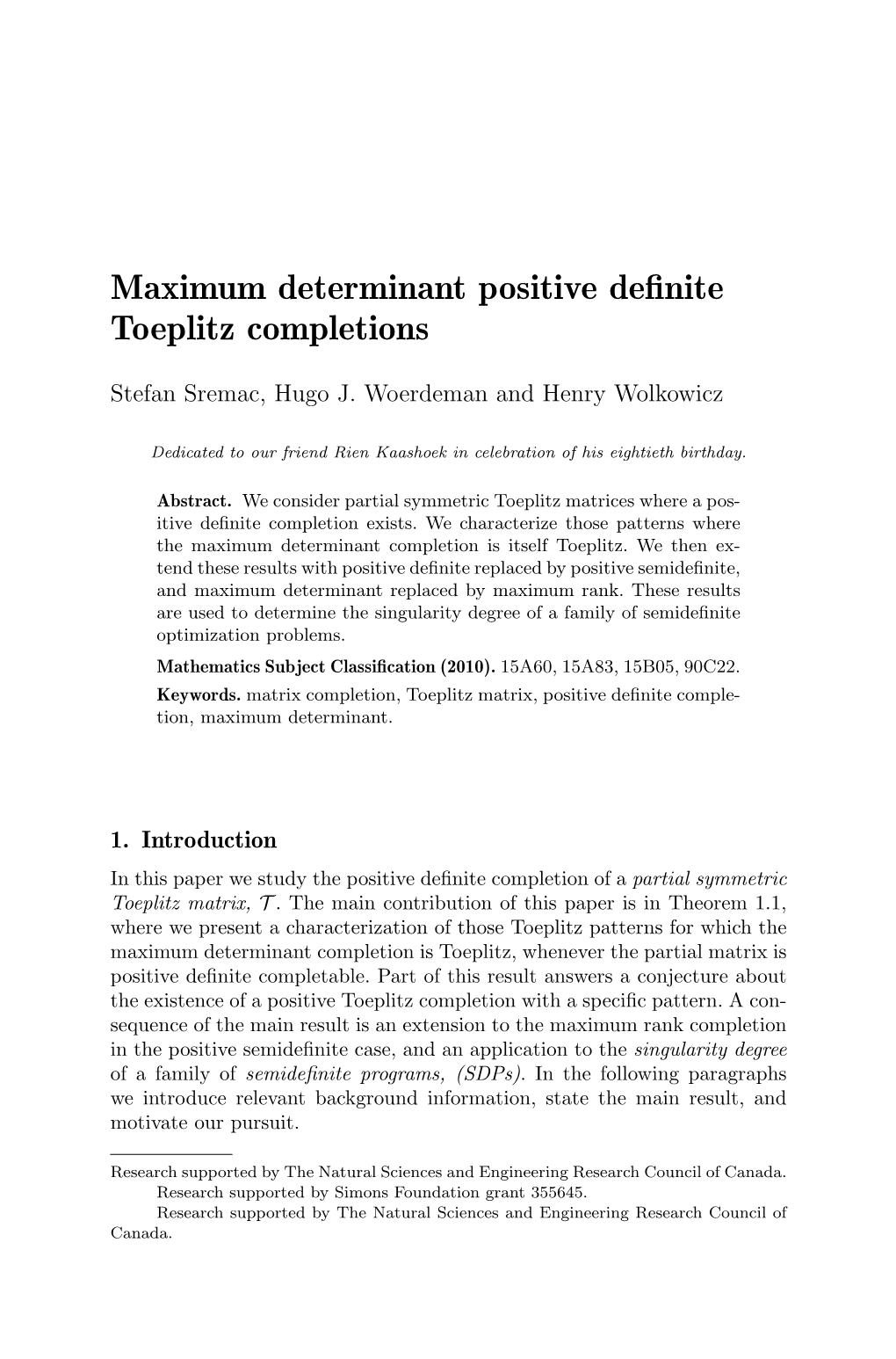 Maximum Determinant Positive Definite Toeplitz Completions
